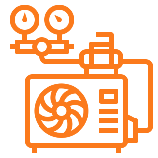 Orange HVAC compressor with gauges icon
