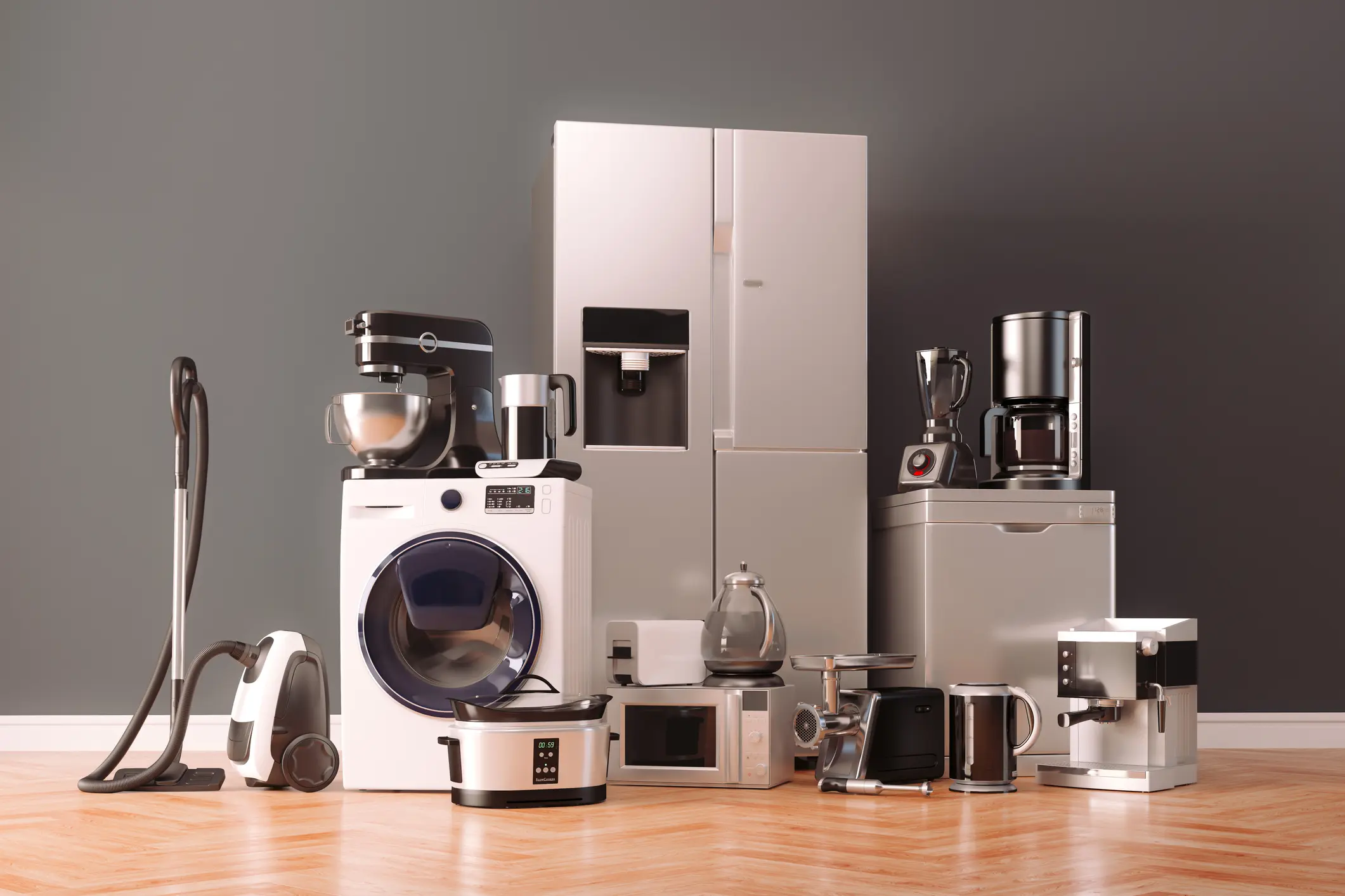 Collection of modern home kitchen appliances