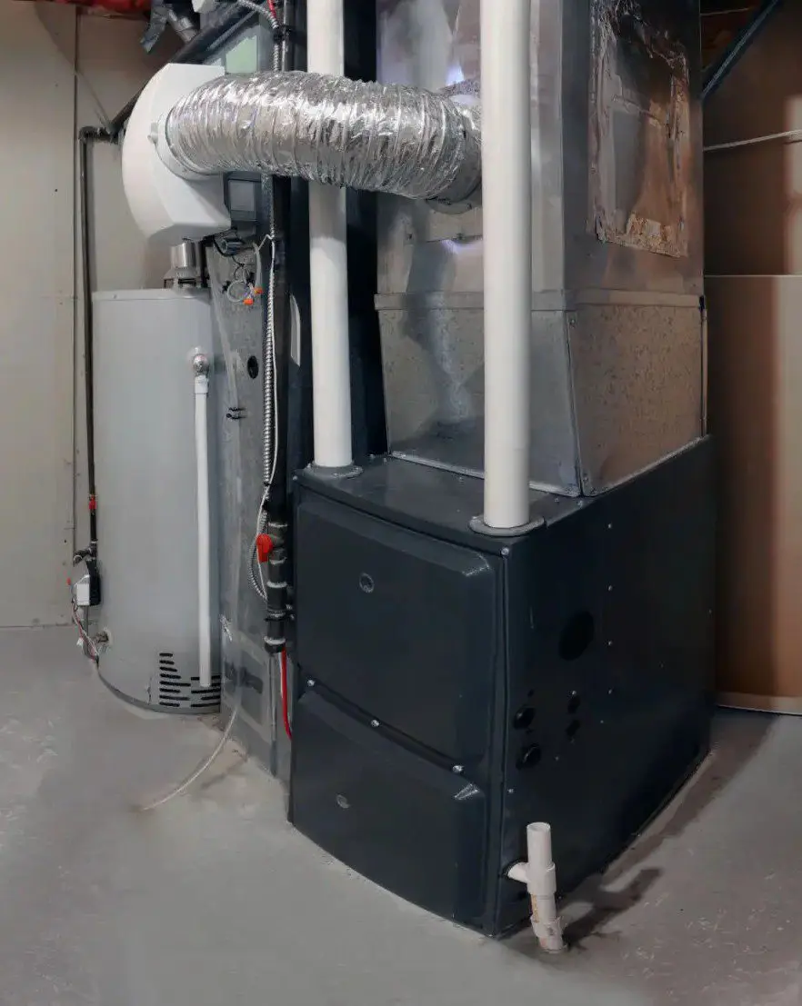 Basement furnace and water heater with ductwork