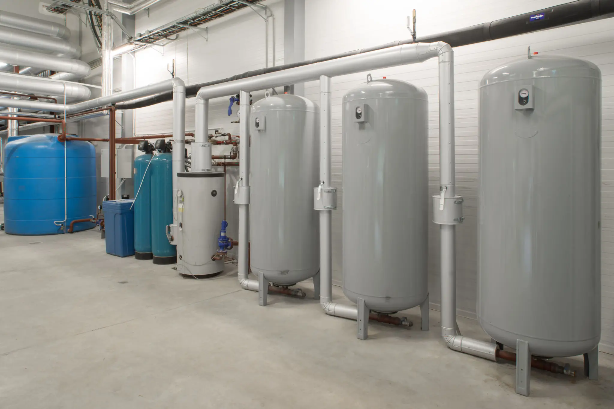 Industrial water treatment tanks and piping